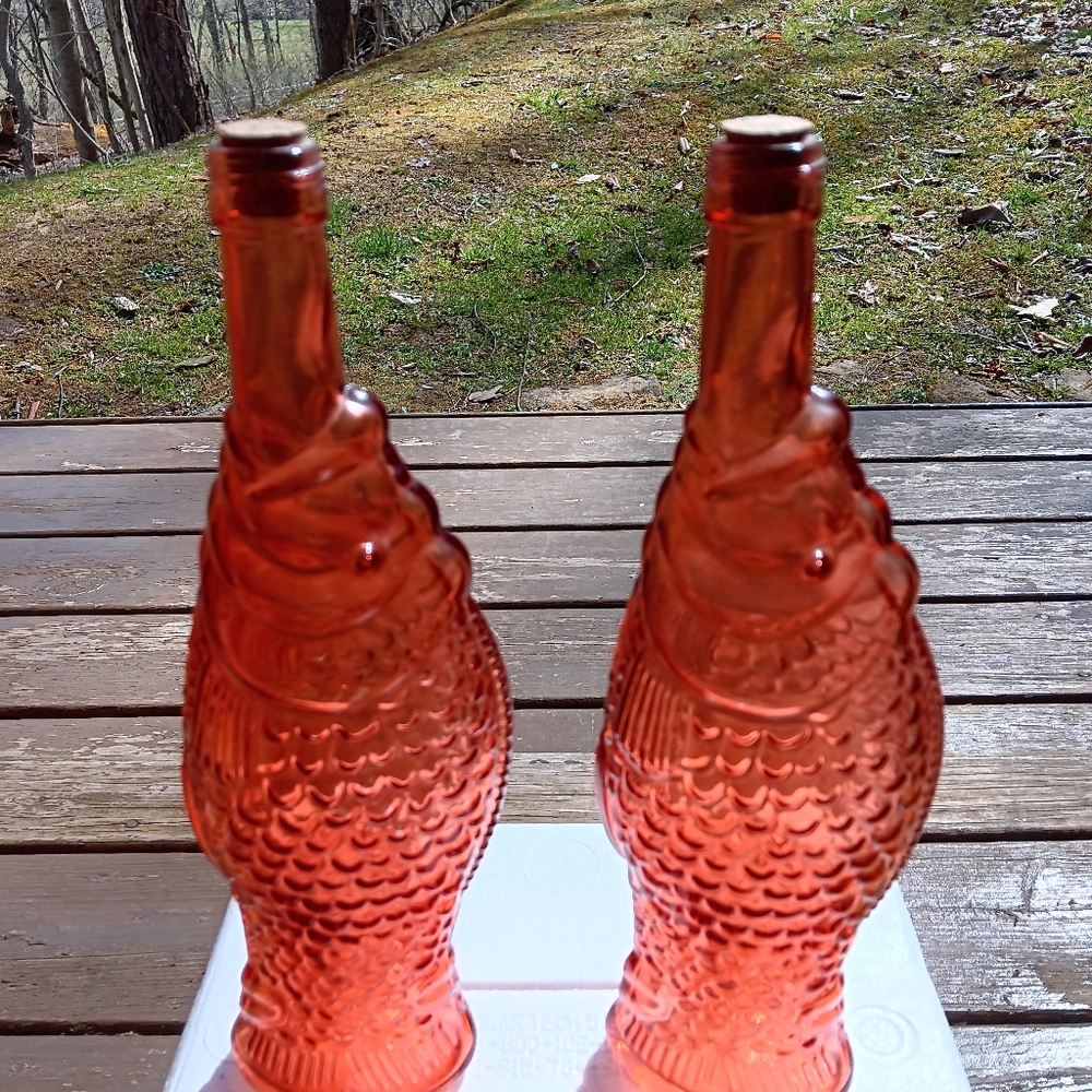 Vintage Red Fish-Shaped Glass Bottles
